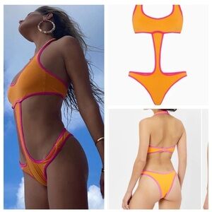Frankie's Bikinis Orange and Pink One Piece